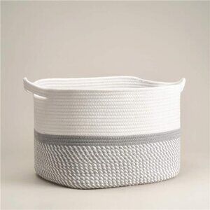Square Cotton Rope Woven Basket with Handles For Books, Magazines, Toys Basket